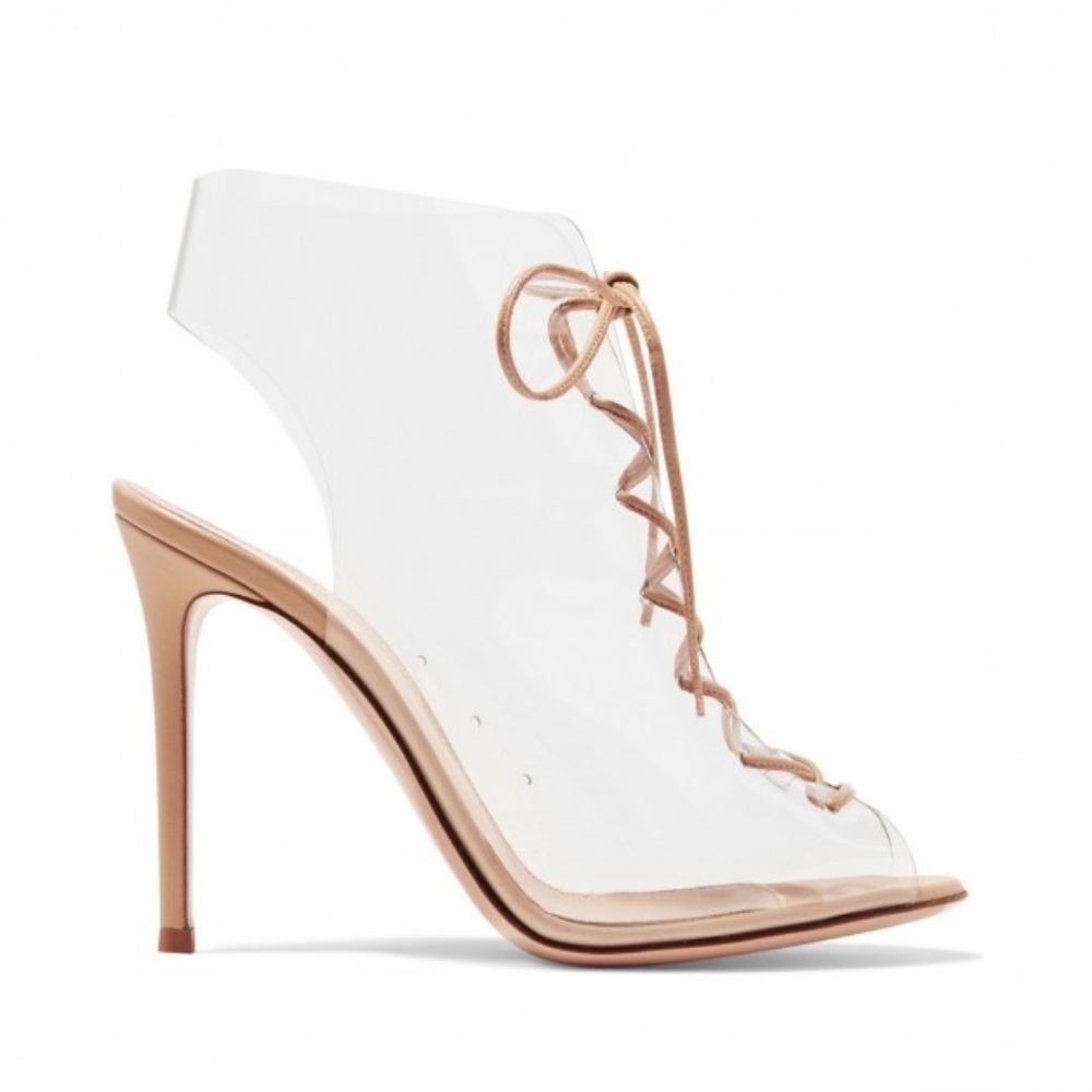 Gianvito Rossi Helmut Plexi 100 Lace-Up Bootie Heels 39